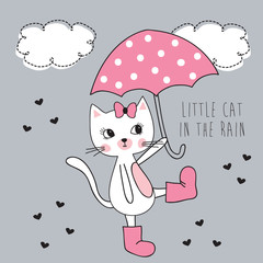 little cat in the rain vector illustration - 92361538