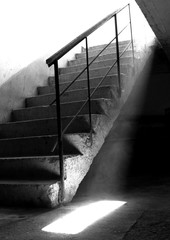stairway and ray sun/monochrome photography with scene of the stairway and steps leading to light
