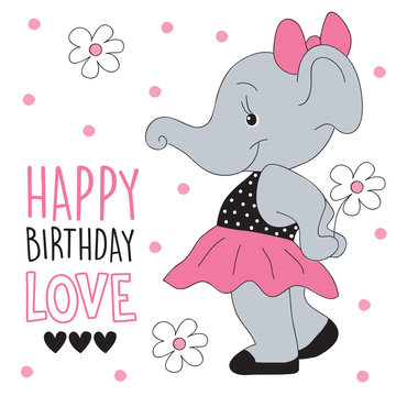 happy birthday elephant vector illustration