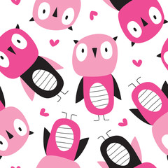 seamless cute pink owl pattern vector illustration
