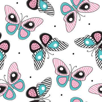 seamless striped butterfly pattern vector illustration