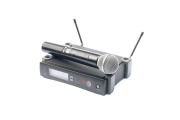 Pictured Wireless microphone included with the base on a white background.