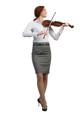 Businesswoman playing violin