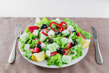 Greek vegetable salad on a plate