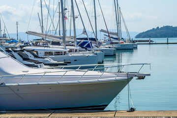 Main port for travel ships and yacht at ao po grand marina pier , Phuket in Thailand © aon_skynotlimit