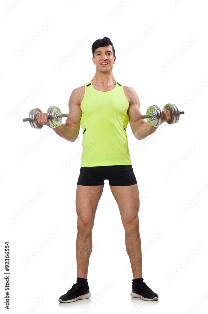 Wall mural muscular ripped bodybuilder with dumbbells