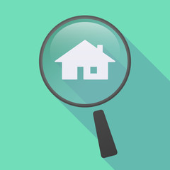 Long shadow magnifier icon with a house