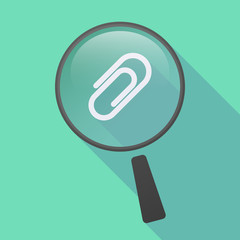 Long shadow magnifier icon with a clip