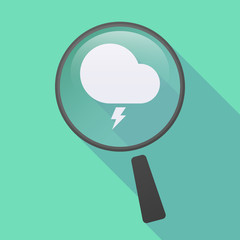 Long shadow magnifier icon with a stormy cloud