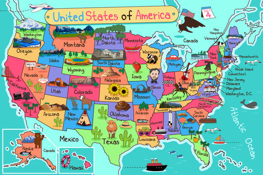 USA Map in Cartoon Style