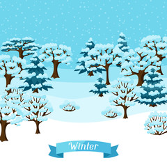Winter background design with abstract stylized trees
