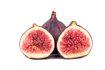 Fresh figs with two halves isolated on white background