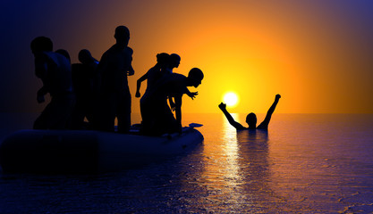 boat with migrants fleeing the war