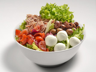 Salad with Lettuce Olives Mozzarella and Tuna