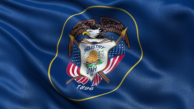 Realistic Utah state flag waving in the wind. Seamless loop with highly detailed fabric texture.