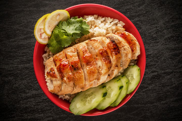 チキンライス　海南鶏飯　Hainanese chicken rice Asian food 