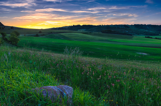 Sunset view in the mountains of Colfiorito, Umbria, Italy