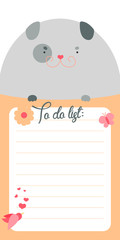 To do list with cute dog vector. Funny hand drawn dog illustration.
