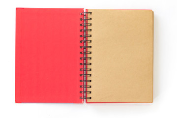 open red notebook on white background