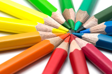 Colour pencils on white background