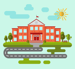 School or university building. Set of elements to create urban background, village and town landscape. Flat style vector illustration.