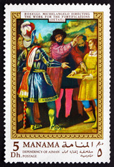 Postage stamp Manama 1970 Michelangelo Directing the Work