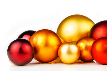 multicolored christmas balls on white background