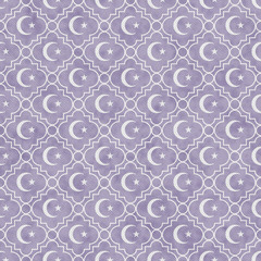 Pale Purple and White Star and Crescent Symbol Tile Pattern Repe