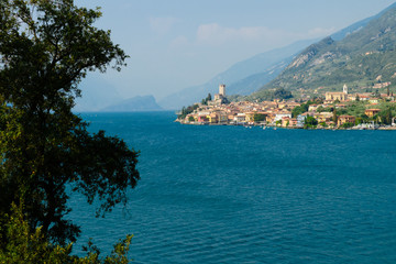 Fototapeta premium view on City of Malcesine along with Garda lake,