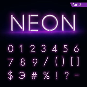 Realistic neon alphabet. Glowing font. Vector format part 2