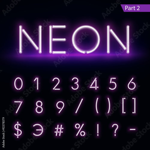 Realistic neon alphabet. Glowing font. Vector format part 2