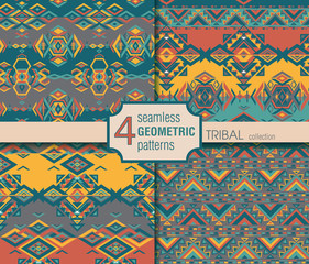 Set of four ethnic seamless patterns. 