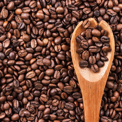 coffee beans and wooden spoon