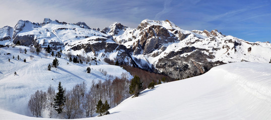 Winter Panorama seen from Somport pass in Pyrenees