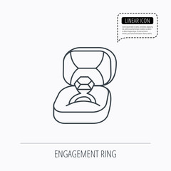 Engagement ring icon. Jewellery box sign.