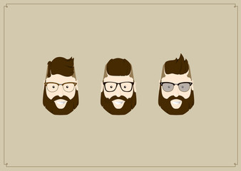 Hipster style bearded man, character set collection.
