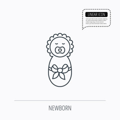 Newborn baby icon. Toddler with bow sign.