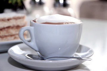 A cup of tasty cappuccino. A cup of morning coffee