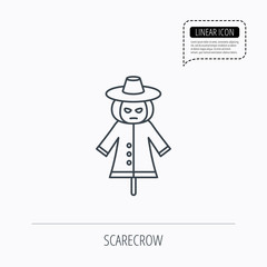 Scarecrow icon. Human with pumpkin head sign.