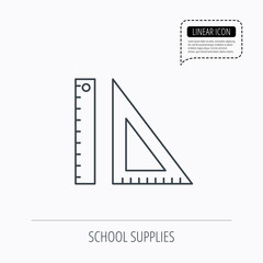 Triangular ruler icon. Straightedge sign.