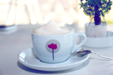 A cup of tasty cappuccino. A cup of morning coffee