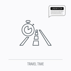 Travel time icon. Road with timer sign.