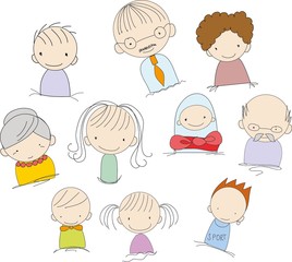 Vector children's doodle of happy family