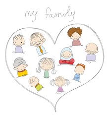 Vector children's doodle of happy family
