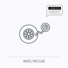 Wheel pressure icon. Tire service sign.