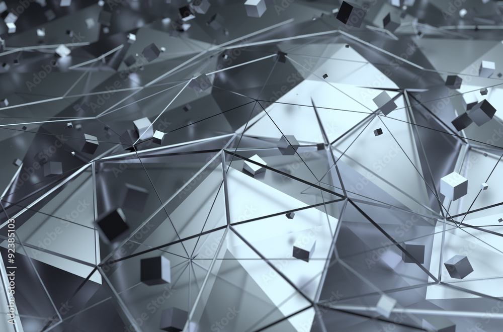 Poster abstract rendering of surface with random cubes.