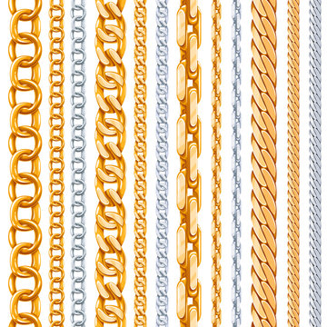 Gold and silver chains vector set