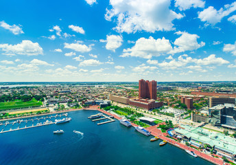 Aerial view of the Inner Harbor in Baltimore, Maryland