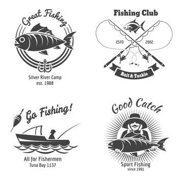 Fishing logo and emblems vintage vector set