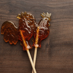 sugar lollipop rooster shaped
